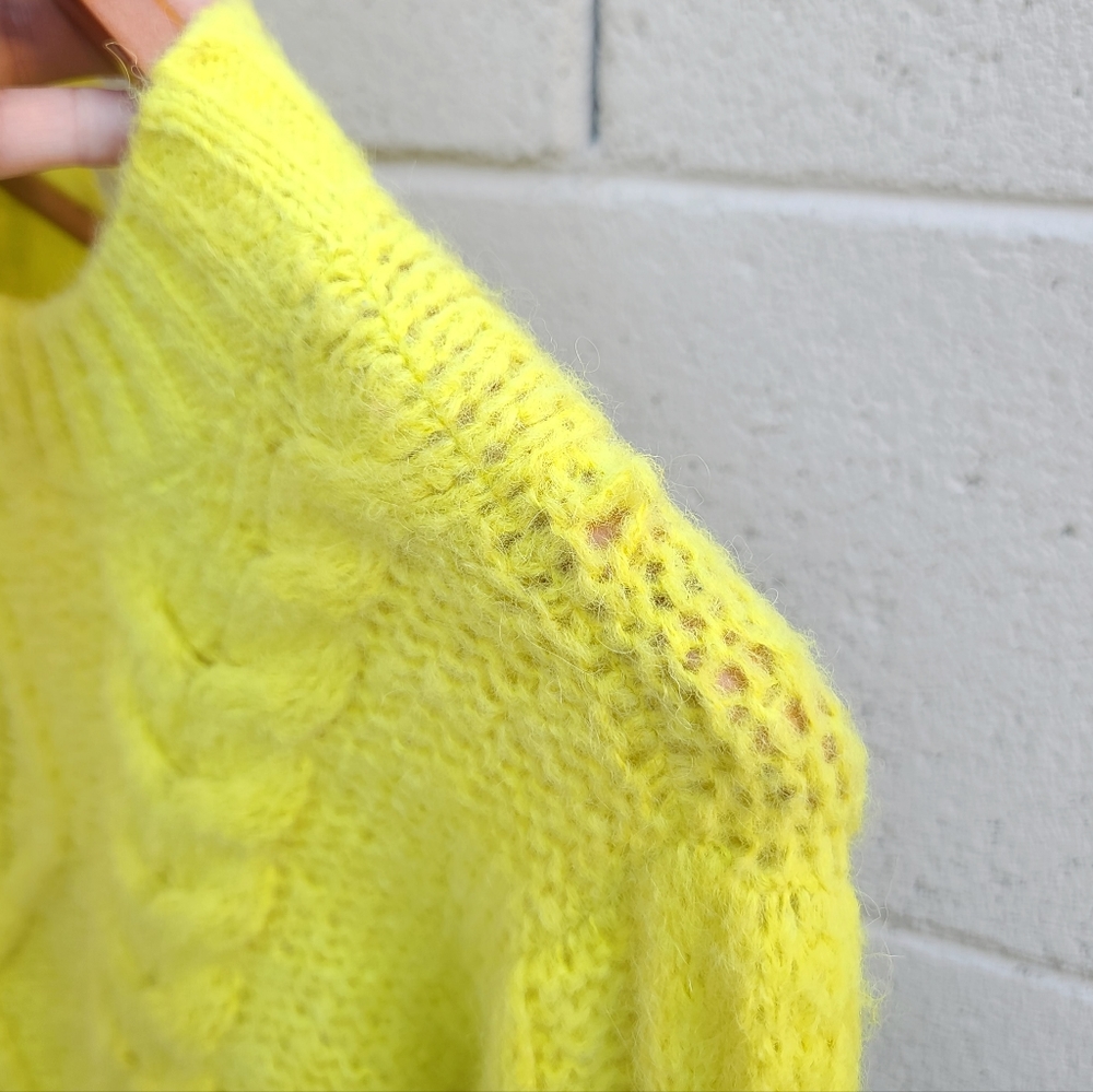 MOTHER | Wide Sleeve Extended Sleeve Crop Cable Sweater in Highlight of My Life - Picture 11 of 16